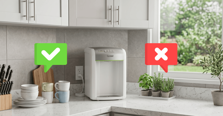 Purificador de Água Consul CPB34AS é bom - purificador sobre a bancada da cozinha