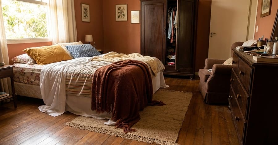 enxoval de quarto com itens que não combinam e desproporcionais