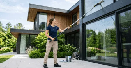 Como limpar vidros altos com segurança sem se colocar em risco